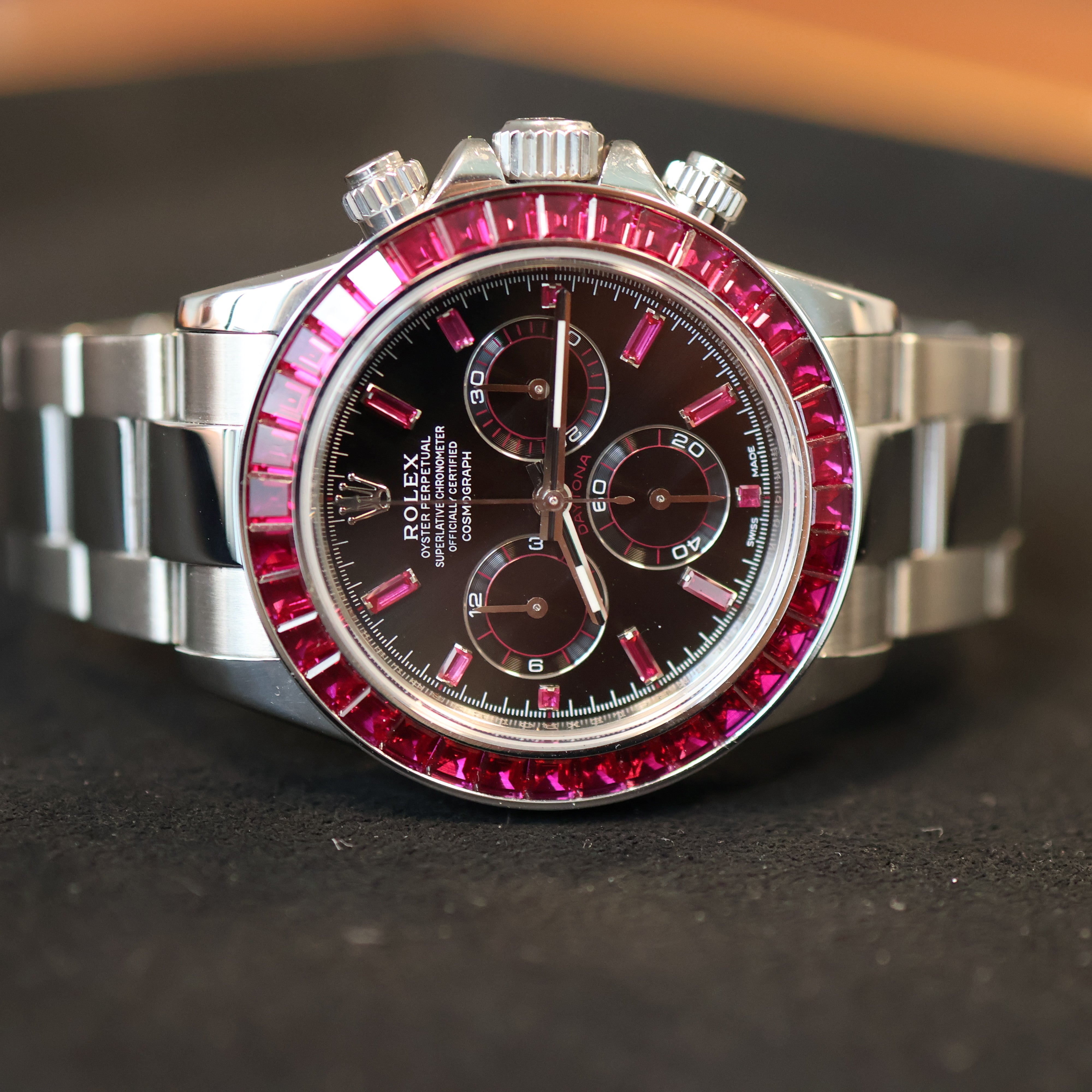 Rolex Daytona Black Dial Custom Rubis 116520 – LM Horlogerie