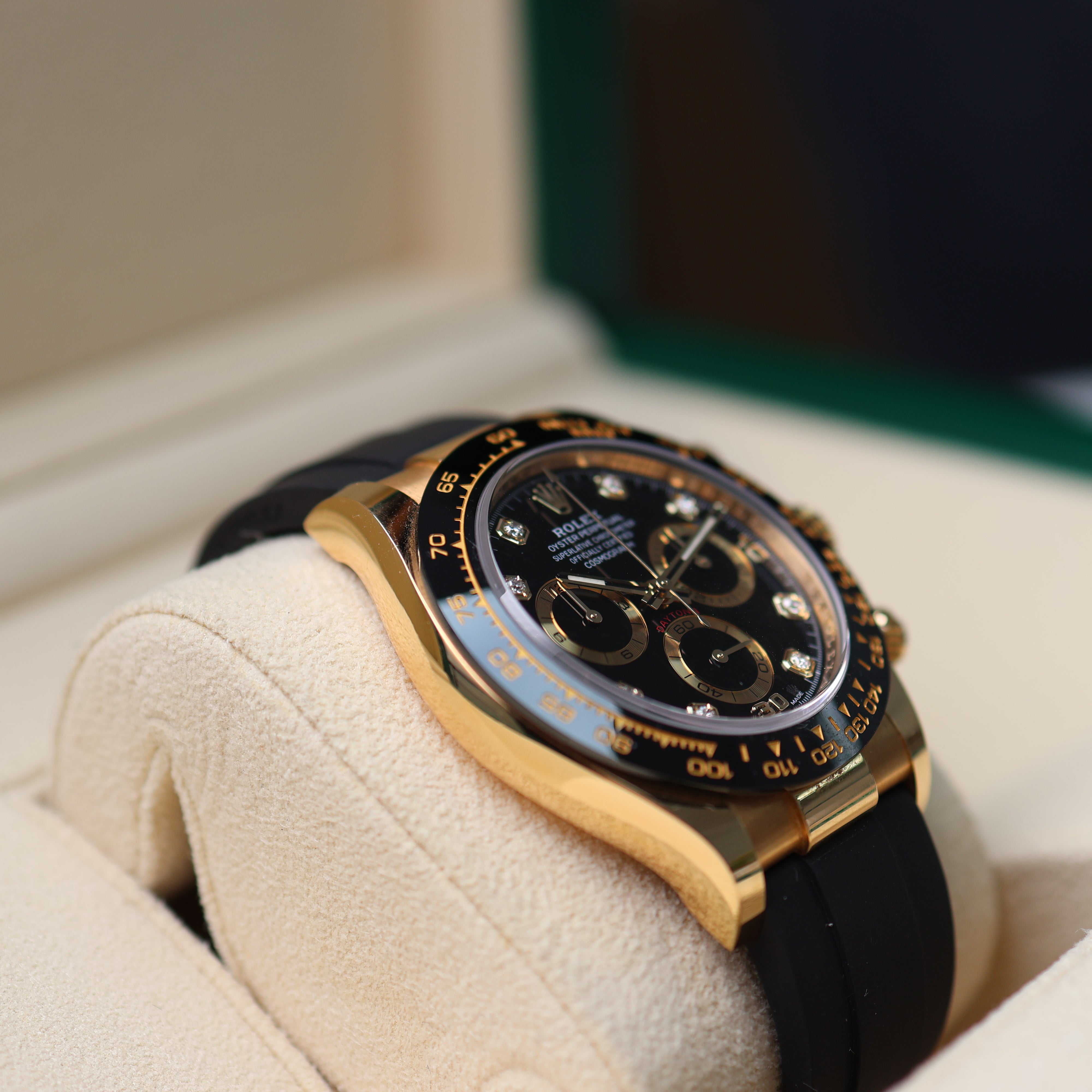 Rolex Daytona Black Diamond Dial Oysterflex Yellow Gold 116518LN
