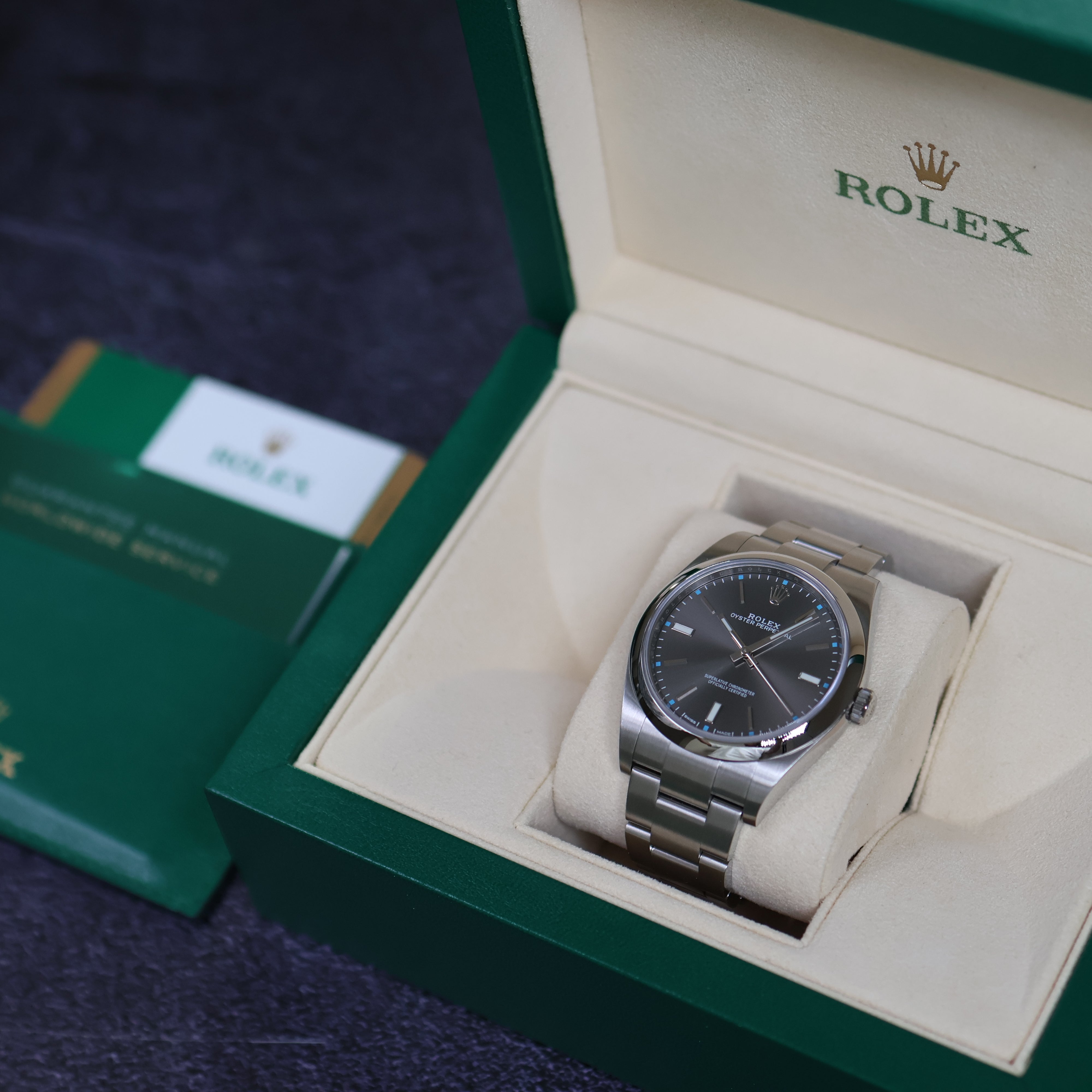 Rolex Oyster Perpetual Grey Dial 114300