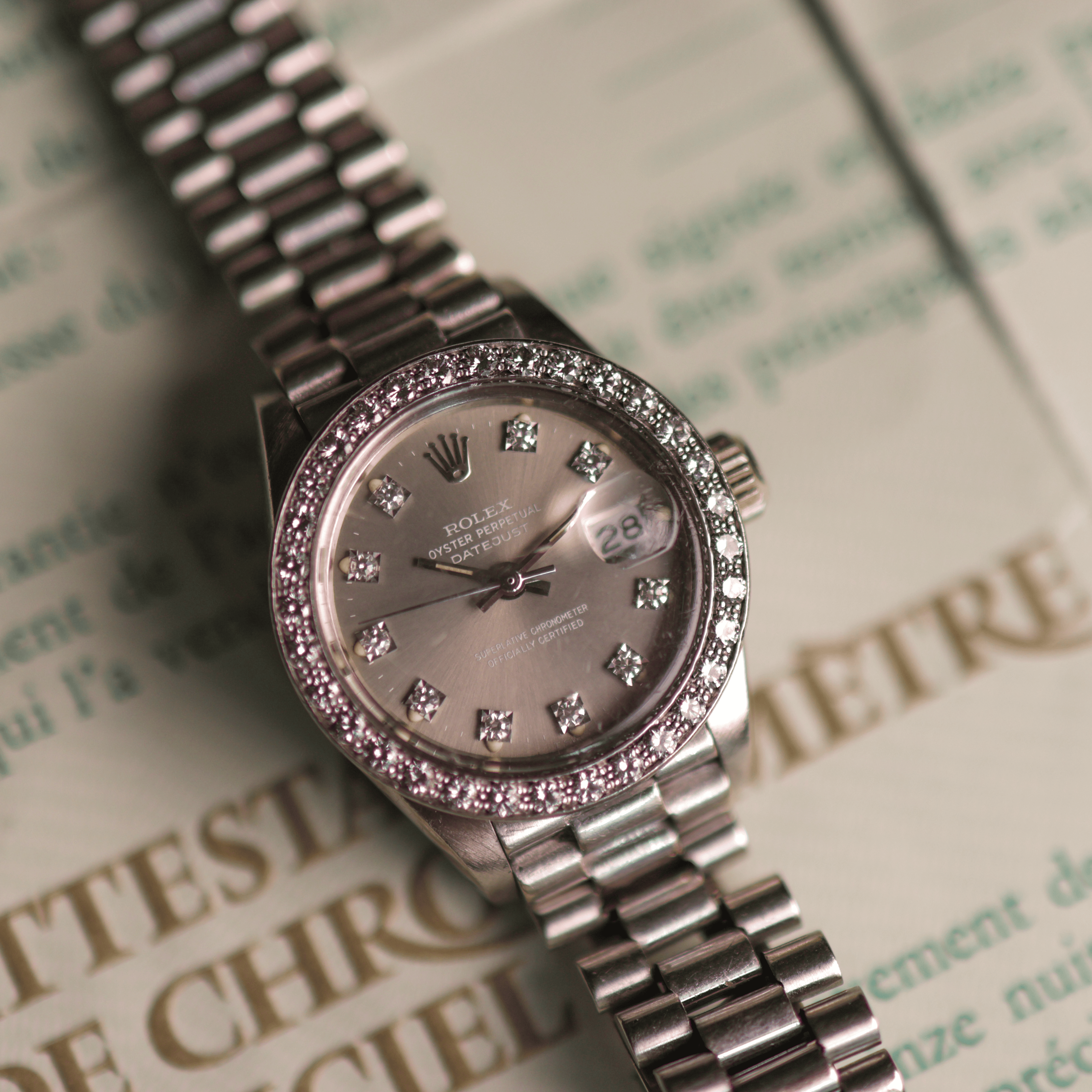 Rolex Lady Datejust White Gold Factory Diamonds 6913